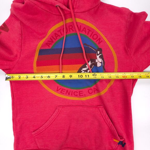 AVIATOR NATION Relaxed Pullover Hoodie Fleece Sweatshirt Athleisure Lounge Red - Picture 3 of 11